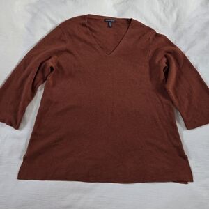 Eileen Fisher 100% Merino Wool Woman's V-neck Sweater Size Large Rust Color